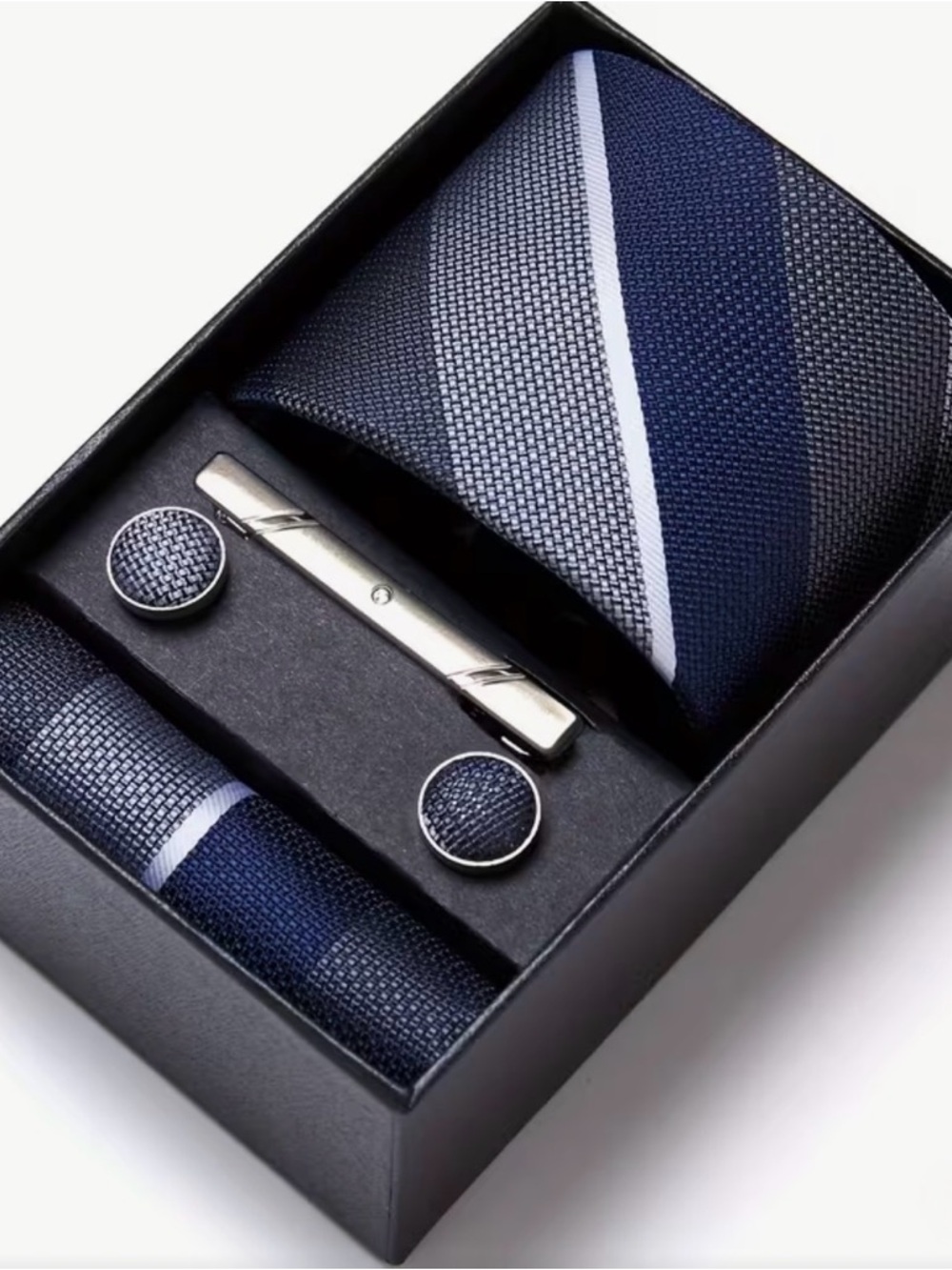 Men's Navy Stripe Tie Gift Set - Classic Navy Tie with Matching Accessories